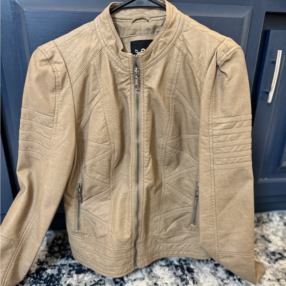 Lock and Love Women's Faux Leather Motocycle Biker Jacket Coat - Tan  color